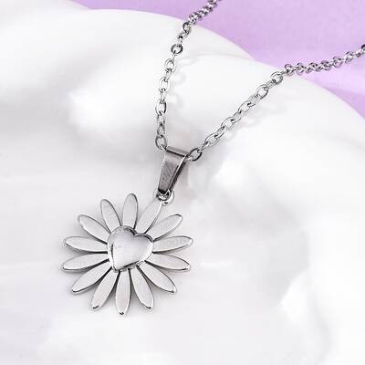 Heart Flower 304 Stainless Steel Pendant Necklaces