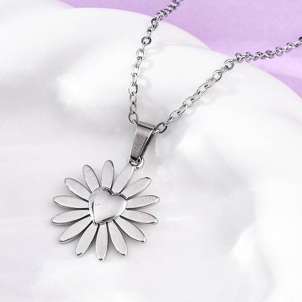 Heart Flower 304 Stainless Steel Pendant Necklaces