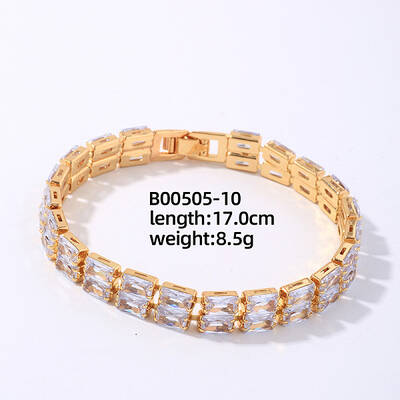 Brass Rhinestone 2-Strand Rectangle Link Bracelets for Women