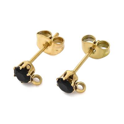 Ion Plating(IP) 304 Stainless Steel Cubic Zirconia Stud Earring Findings
