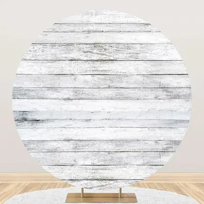 Grey And White Artistic Wood Round Birthday Backdrop - Aperturee