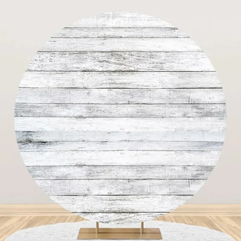 Grey And White Artistic Wood Round Birthday Backdrop - Aperturee
