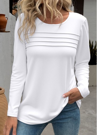 Modlily White Long Sleeve Round Neck T Shirt - XXL