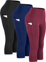 CADMUS Outdoorfun 3 Pack Womens High Waist Workout Legging Capris for Yoga w Side Pockets