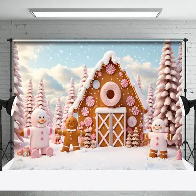 Aperturee Gingerbread Men House Sweet Candy Christmas Backdrop - Aperturee