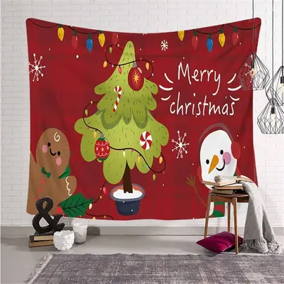 Gingerbread Man And Snowman Christmas Cartoon Wall Tapestry - Aperturee