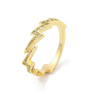 Lightning Bolt Brass Micro Pave Clear Cubic Zirconia Open Cuff Rings