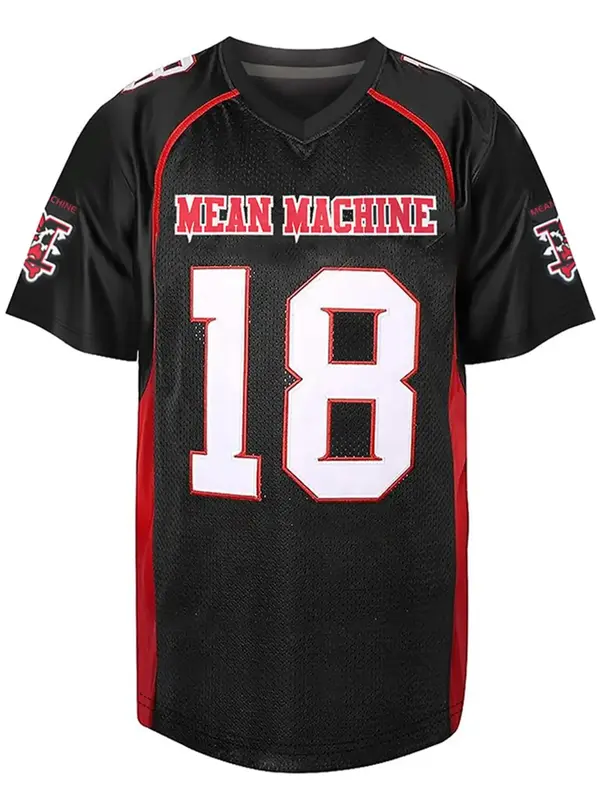 Men's Letter & Number Patched V Neck Football Jersey, Loose Casual Short Sleeve Sports T-shirt for Summer, Men's Top for Dail...