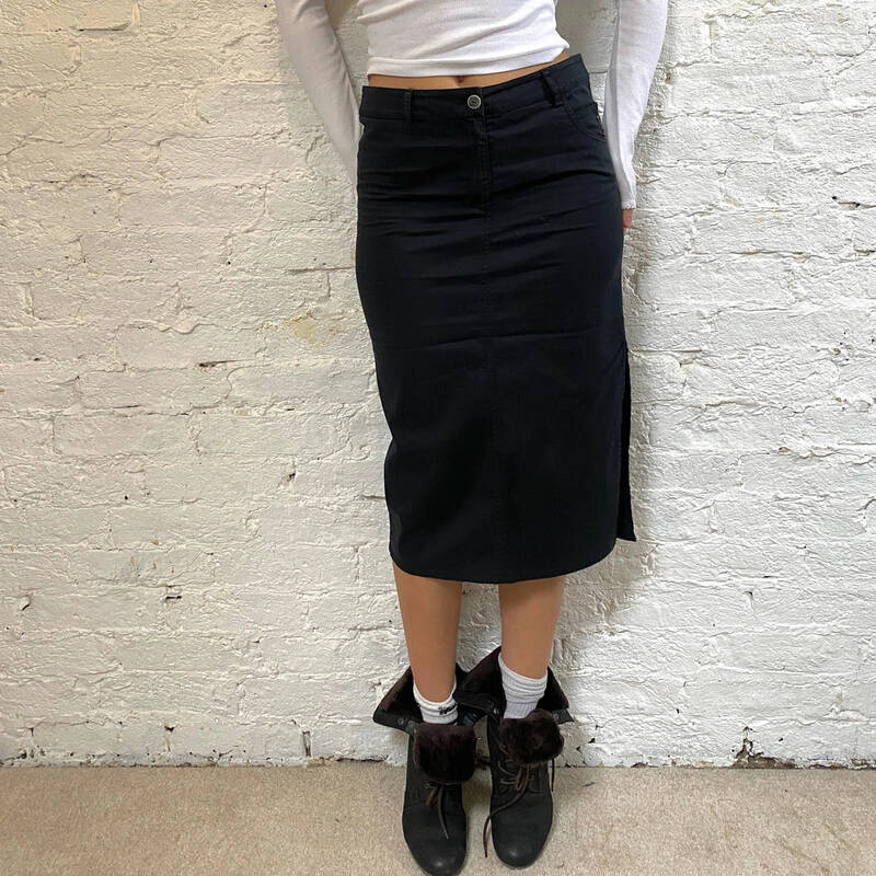 Armani Jeans Midi Skirt - 33W UK 14 Navy Cotton Blend