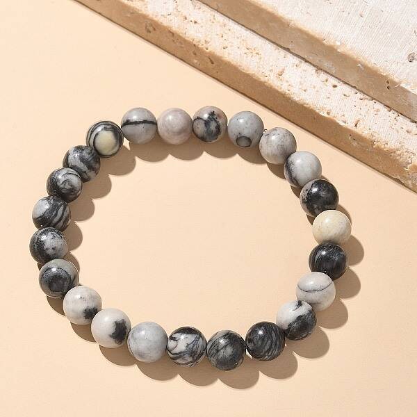 Natural Netstone Bead Stretch Bracelets