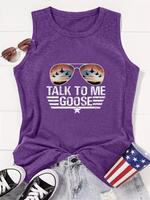 Women's Sunglasses & Letter Print Round Neck Tank Top,  Casual Sleeveless Crewneck Top for Summer, Ladies Clothes for Daily W...
