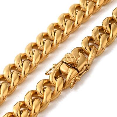 Ion Plating(IP) 304 Stainless Steel Cuban Link Chain Necklaces for Men