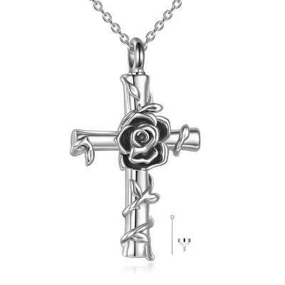 Sterling Silver Rose Urn Necklace for Ashes