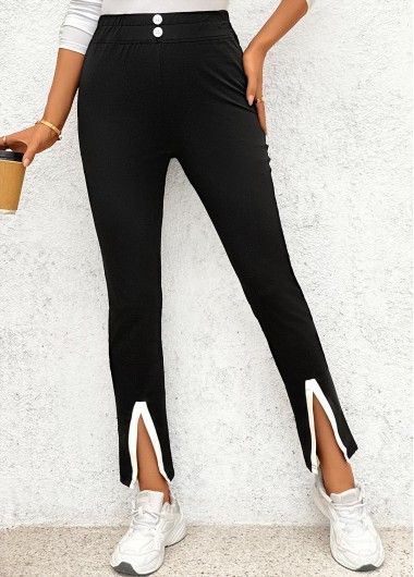 Modlily Black Elastic Waist High Waisted Pants - L