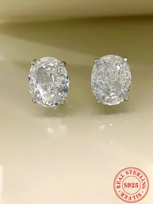S925 Sterling Silver Elegant Artificial Zircon Decorated Stud Earrings, Fashion Jewelry for Party, Daily Clothing Decor, Tren...