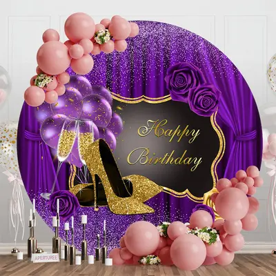 Romantic Purple High Heels Round Birthday Backdrop - Aperturee