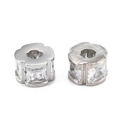 Brass Micro Pave Clear Cubic Zirconia Beads
