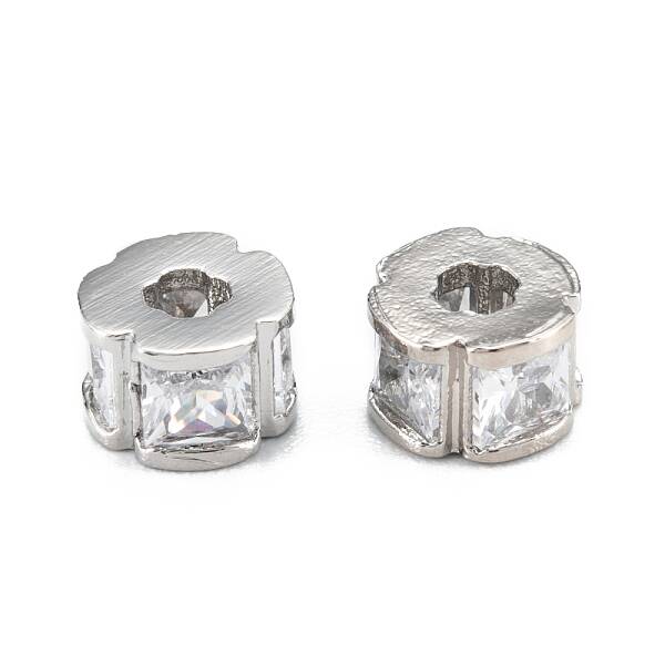 Brass Micro Pave Clear Cubic Zirconia Beads