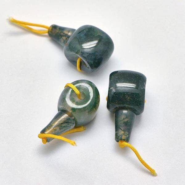 Natural Moss Agate 3 Hole Guru Beads