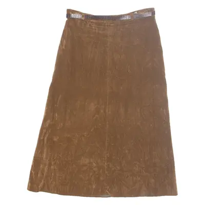 Belted Womens A-Line Skirt Brown Midi Velvet S