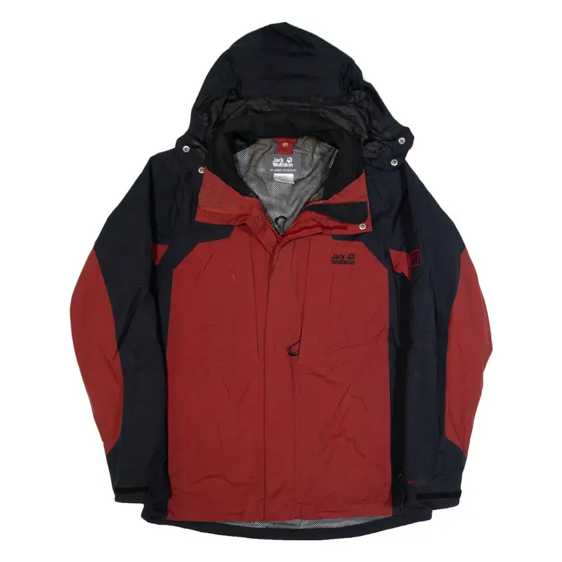 JACK WOLFSKIN Mens Rain Jacket Red Hooded L