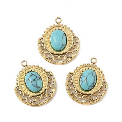 304 Stainless Steel Pave Synthetic Turquoise Pendants