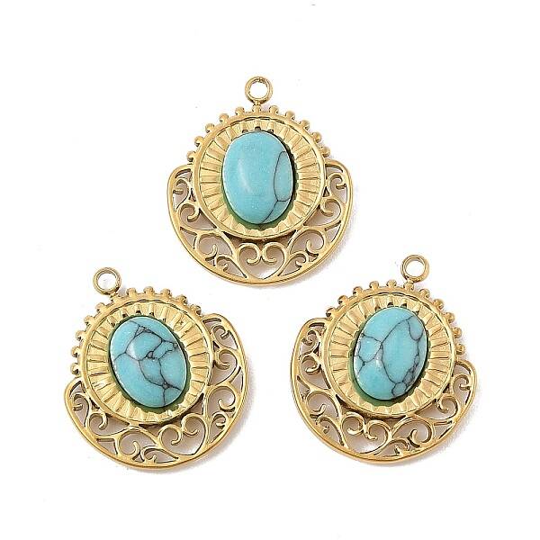 304 Stainless Steel Pave Synthetic Turquoise Pendants