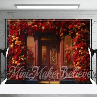 Retro Wooden Door Colorful Roses Floral Backdrop - Aperturee