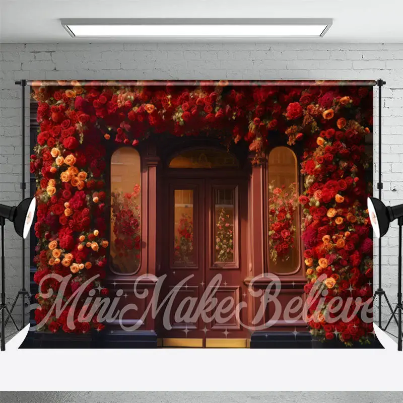 Retro Wooden Door Colorful Roses Floral Backdrop - Aperturee