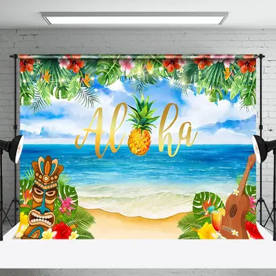 Aloha Summer Tropical Flowers Beach Party Backdrop - Aperturee