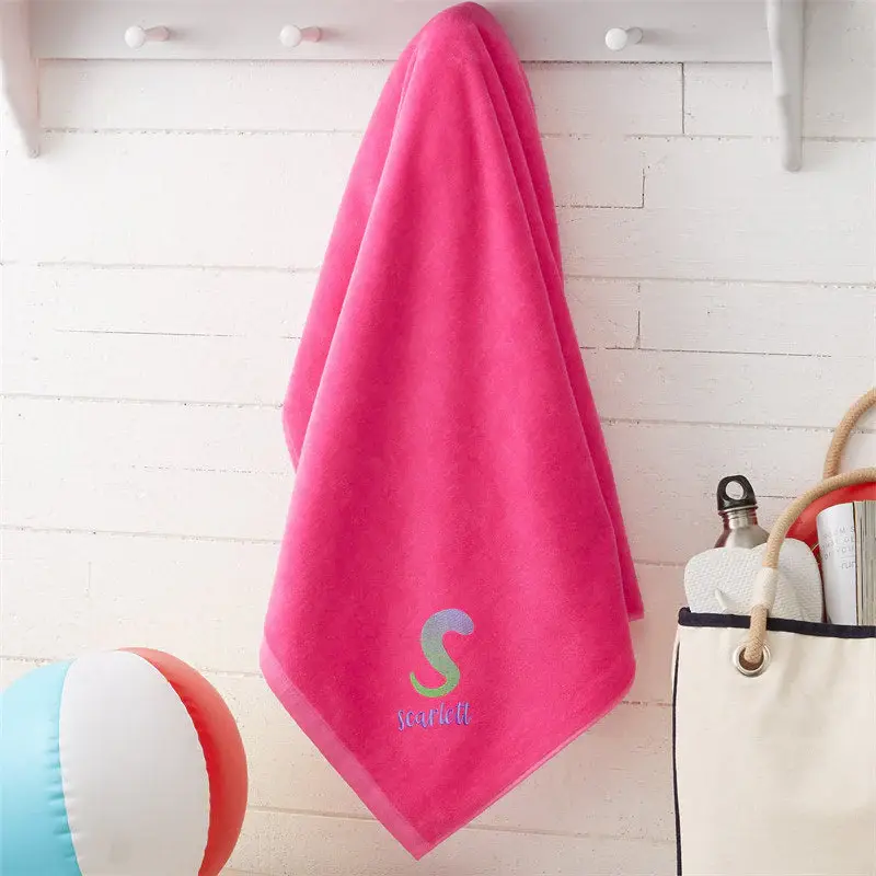 Pink Embroidered Ombre Initial Beach Towel - Aperturee