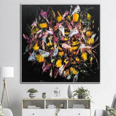 Extra Large Painting "Bees" Original Handmade Minimalist Painting on Canvas Abstract Oil Large Original Paintings A...