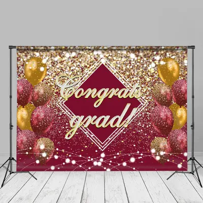 Gold Glitter Balloon Red Bokeh Grad Backdrop For Photo - Aperturee