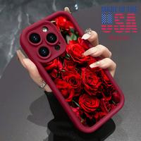 Case for iPhone 16 E Pro Max 15 Plus 14 13 12 11 XS XR Charming Red Roses Drop Protection Shockproof Soft Silicone smartphone...