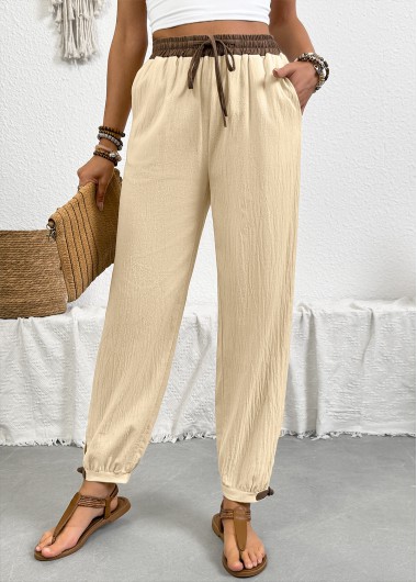 Modlily Beige Jogger Drawastring High Waisted Pants - 3XL