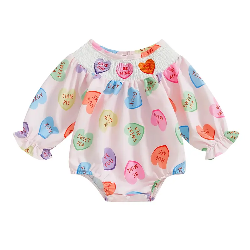 Baby Girls Rompers Valentine's Day Clothes Heart Print Long Sleeve Spring Bodysuits Jumpsuits