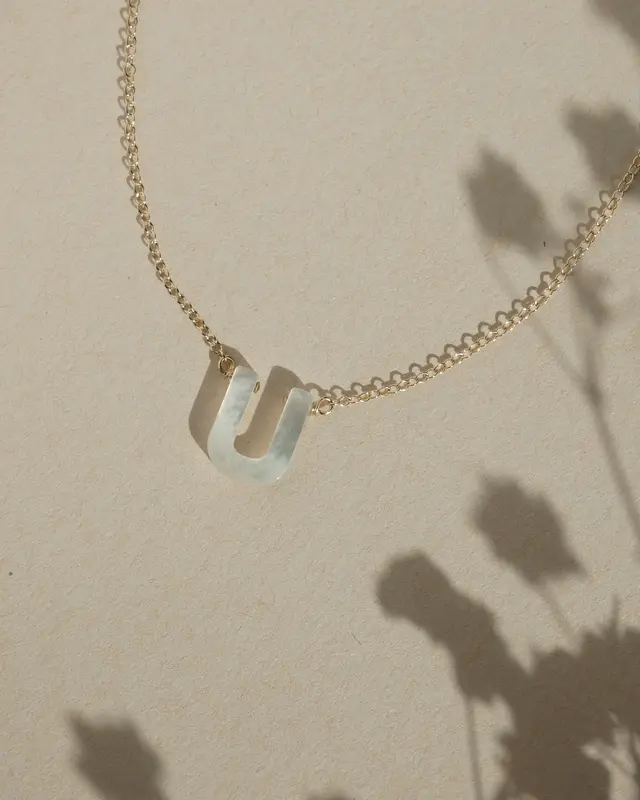 Dawn Initial Necklace | Metal Color: Solid 14K Gold | Style: U