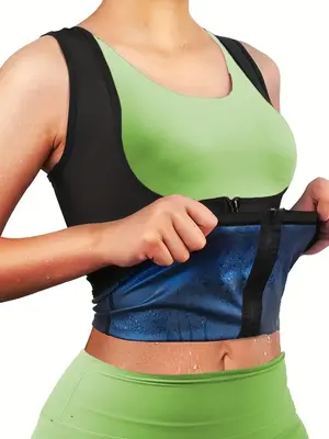 Women's Solid Zipper Front Sports Sauna Top, Zip Front Body Shaping Shapewear Top for Sports Workout Gym Exercise, Casual Wor...