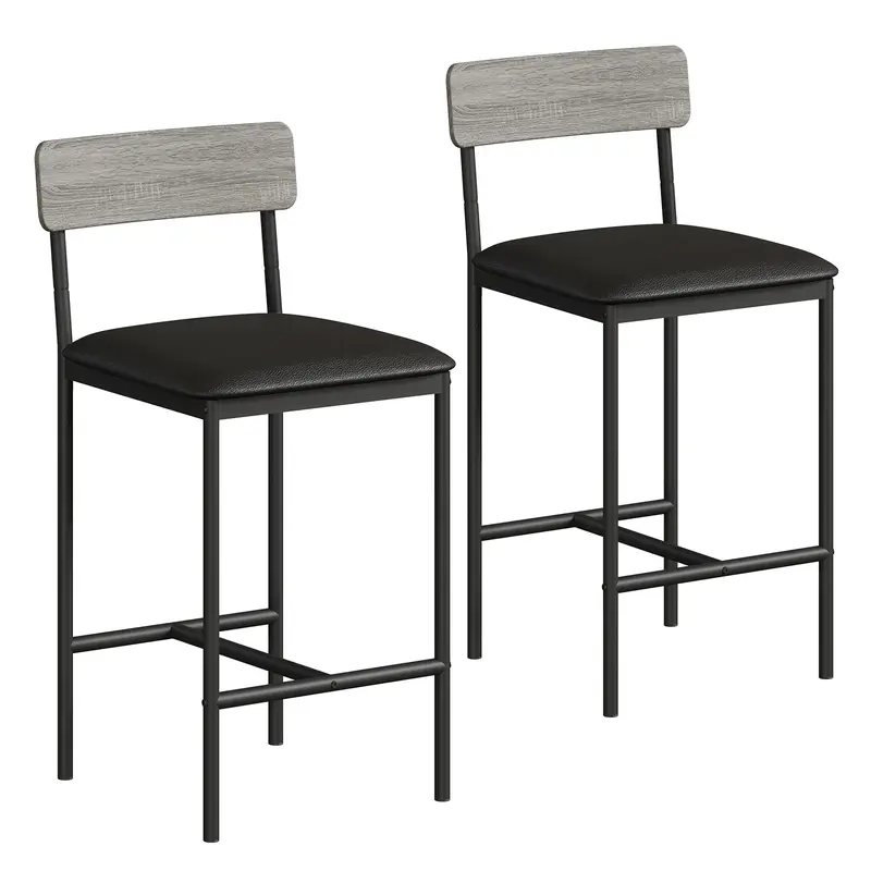 Garvee Bar Stools Set of 2, Counter Height with Footrest, PU Upholstered, Metal Frame, Easy Assembly, for Kitchen Island Dini...