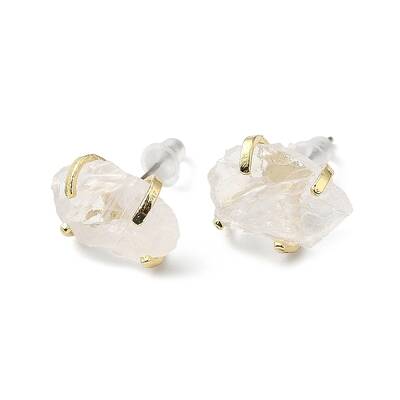 Raw Rough Natural Quartz Crystal Stud Earrings