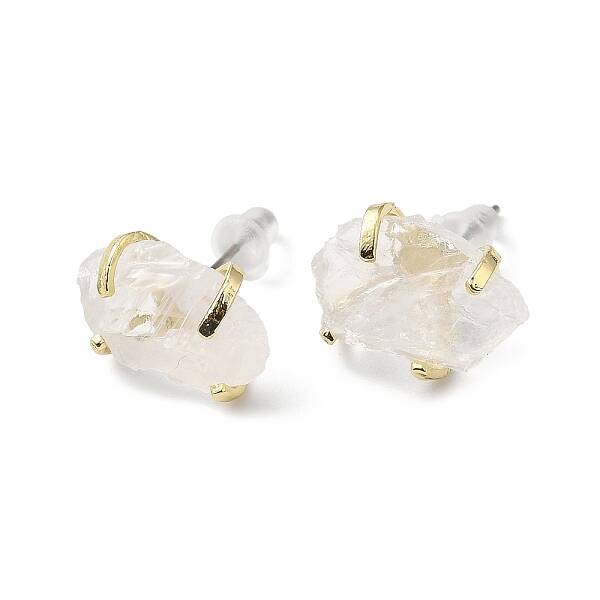 Raw Rough Natural Quartz Crystal Stud Earrings
