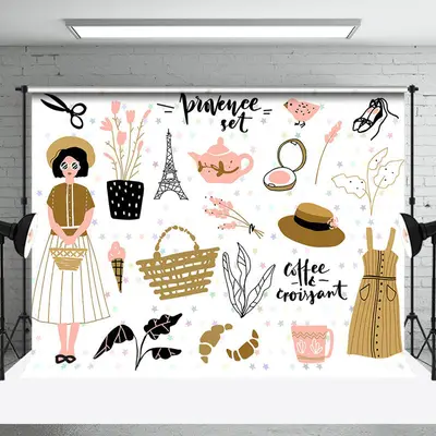 White Pink Fashion Lady France Provence Set Backdrop
