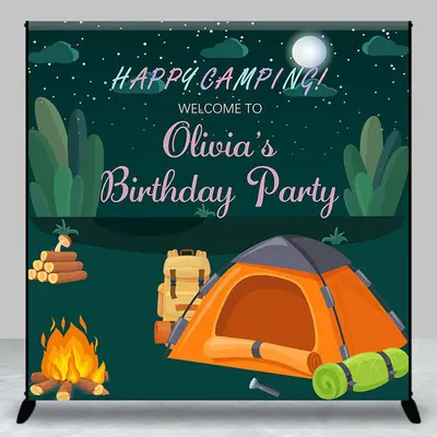 Happy Camping Custom Name Wild Birthday Backdrop - Aperturee