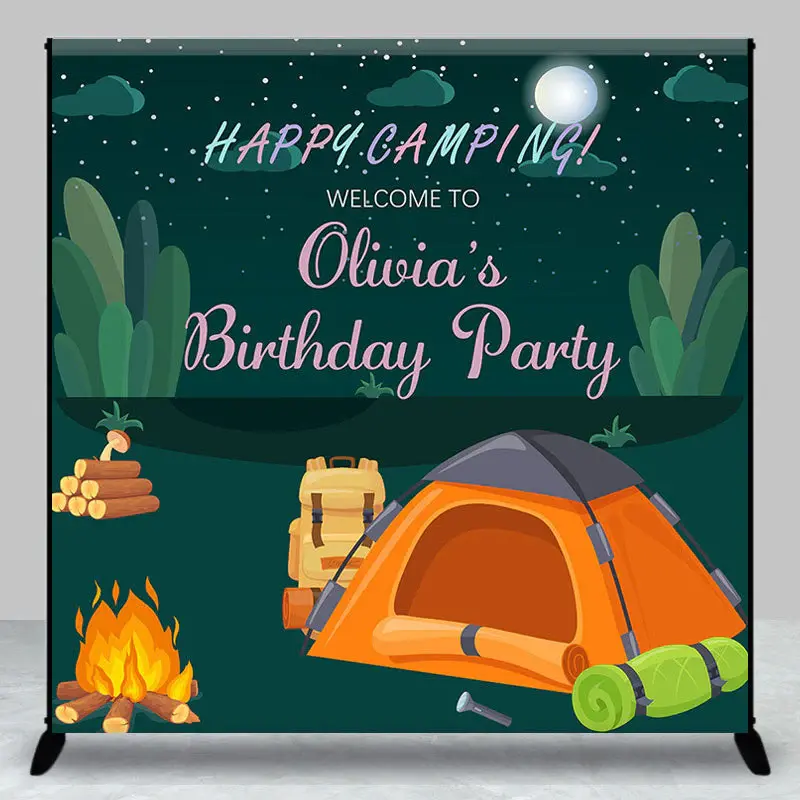 Happy Camping Custom Name Wild Birthday Backdrop - Aperturee