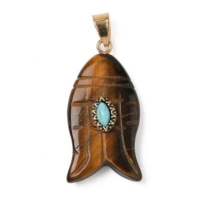 Natural Tiger Eye & Synthetic Turquoise Carved Pendants