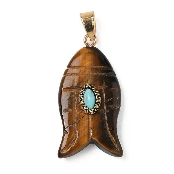 Natural Tiger Eye & Synthetic Turquoise Carved Pendants