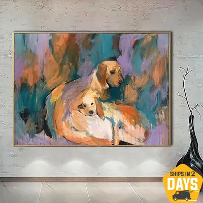 Large Dog Painting Abstract Colorful Wall Art Labrador Artwork Pet Painting Textured Art Luxury Painting Contemporary Wall Ar...