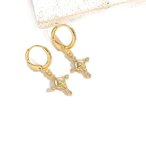 Golden Brass Micro Pave Clear Cubic Zirconia Leverback Earrings