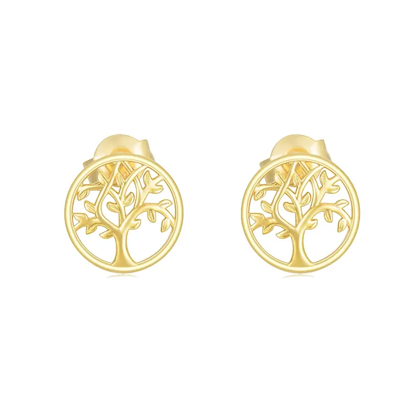14K Gold Tree Of Life Stud Earrings