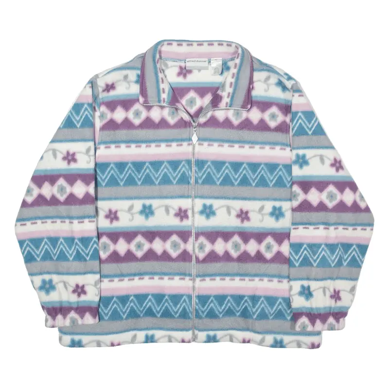 ALRED DUNNER Fleece Jacket Blue Fair Isle Womens L